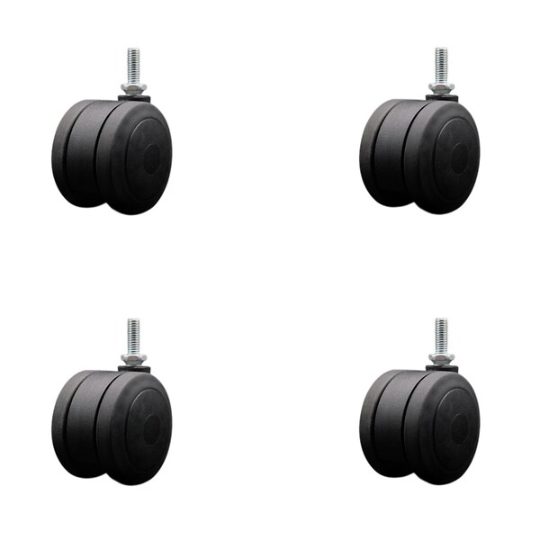 3'' Black Heavy Duty Floor Safe Twin Wheel Caster 3/8'' Threaded Stem , 4PK